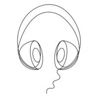 Continuous single line hand drawing headphones in outline style vector illustration