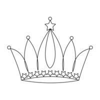 Crown continuous single line art drawing and outline vector hand drawn illustration