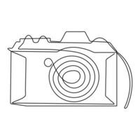 Classic camera of continuous single line art drawing style and outline vector illustration