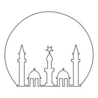 Continuous one line hand drawing of mosque simple illustration design and outline vector Islamic icon