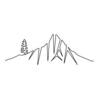 Continuous single line hand draw of high mountain sketch and outline vector illustration design