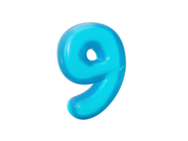 Blue jelly digit 9 Nine Jelly colorful alphabets numbers for kids 3d illustration png