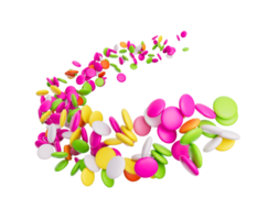 3d kleurrijk snoep bonen, 3d afgeronde regenboog snoepjes vloeiende komt eraan in de lucht 3d illustratie png