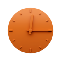 Minimal Orange clock Twelve fifteen o'clock abstract Minimalist wall clock quarter past twelve 3d Illustration png