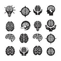 Brain Logo silhouette design vector template. Brainstorm think idea Logotype concept icon.