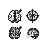 Brain Logo silhouette design vector template. Brainstorm think idea Logotype concept icon.