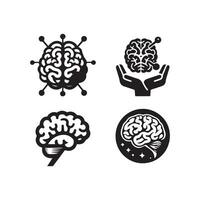 Brain Logo silhouette design vector template. Brainstorm think idea Logotype concept icon.