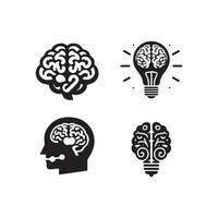 Brain Logo silhouette design vector template. Brainstorm think idea Logotype concept icon.