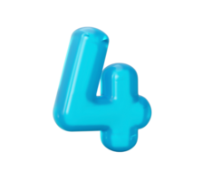 blå gelé siffra 4 fyra gelé färgrik alfabet tal för barn 3d illustration png