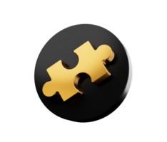 oro puzzle pezzo di sega su nero cerchio icona 3d illustrazione png