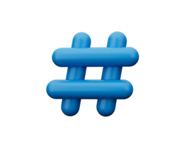 Blue network hashtag icon sign tag trend social follow symbol 3D illustration png