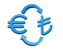 Currency exchange sign. Euro and Turkey Lira 3d illustration png