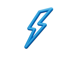 Blue thunder or lightning with shadow minimal 3D illustration png