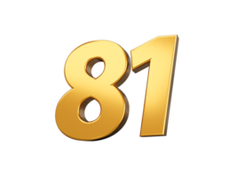 Gold number 81 Eighty one . shiny 3d number made of gold 3d illustration png