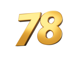 Gold number 78 Seventy eight . shiny 3d number made of gold 3d illustration png