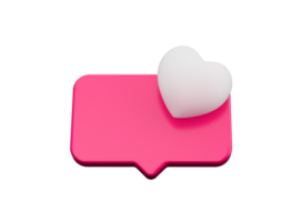 icono mensaje diálogo botón con rosado corazón. romántico aislado objeto 3d ilustración png