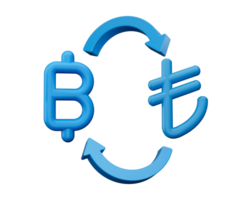 3d Blau baht und Lira Symbol Symbole mit Geld Austausch Pfeile 3d Illustration png