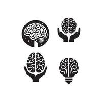 Brain Logo silhouette design vector template. Brainstorm think idea Logotype concept icon.