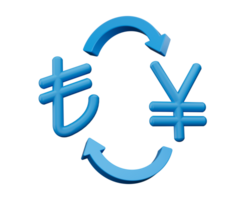 3d Blau Lira und Yen Symbol Symbole mit Geld Austausch Pfeile , 3d Illustration png