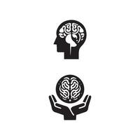 Brain Logo silhouette design vector template. Brainstorm think idea Logotype concept icon.