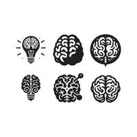 Brain Logo silhouette design vector template. Brainstorm think idea Logotype concept icon.