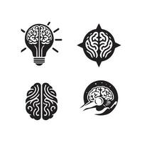 Brain Logo silhouette design vector template. Brainstorm think idea Logotype concept icon.