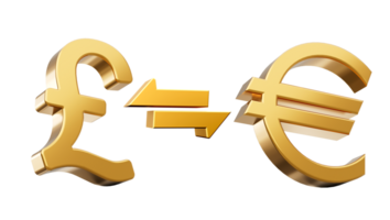 3d dourado libra e euro símbolo ícone com dinheiro troca Setas; flechas, 3d ilustração png