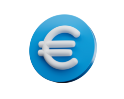 3d azul moeda ícone. moeda com euro placa. 3d ilustração png
