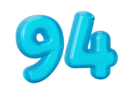 bleu gelée chiffre 94 quatre vingt dix quatre gelée coloré alphabets Nombres pour des gamins 3d illustration png