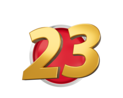 oro numero 23 oro numero venti tre su arrotondato rosso icona, 3d illustrazione png