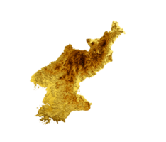 North Korea Map Golden metal Color Height map 3d illustration png