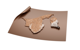 Karta av brunei gammal stil brun på orullad Karta papper ark, 3d illustration png