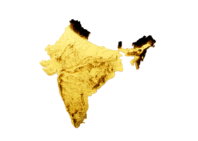 India Map Golden metal Color Height map 3d illustration png
