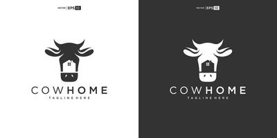 Bull, Cow, Angus, Cattle with House for Home Real Estate Residential Mortgage Apartment Building Logo Design vector