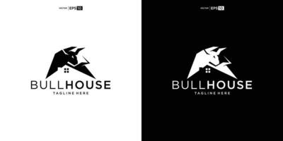 búfalo toro bisonte con casa logo diseño vector icono silueta ilustración