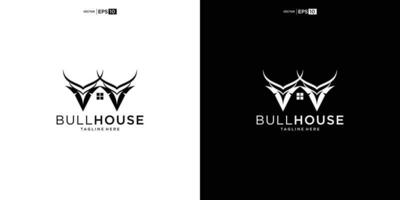 buffalo bull bison with house logo design vector icon silhouette illustration