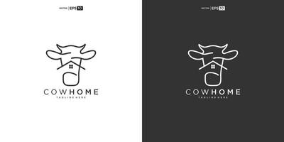 Bull, Cow, Angus, Cattle with House for Home Real Estate Residential Mortgage Apartment Building Logo Design vector