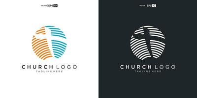 Church logo. Christian symbols. The Cross of Jesus, the fire of the Holy Spirit and the dove. vector