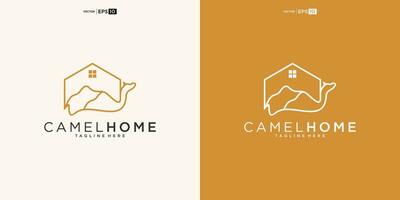 Desierto camello con casa para hogar real inmuebles residencial hipoteca Departamento edificio logo diseño vector