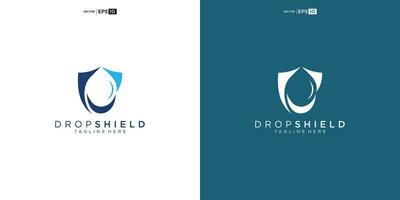 Shield Drop Logo Concept icon symbol sign Element Design Line Art Style. Waterproof Protection Logotype. vector