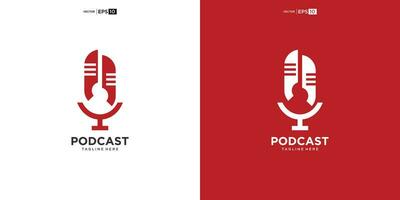 podcast microphone logo vector design template