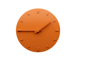 Minimal Orange clock quarter to two o'clock abstract Minimalist wall clock, one forty five 3d Illustration png