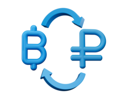 3d blå baht och rubel symbol ikoner med pengar utbyta pilar , 3d illustration png