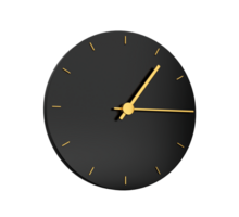 Premium Gold Clock icon isolated quarter past one o clock on black icon . One fifteen o'clock Time icon 3d illustration png