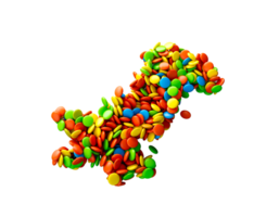 Pakistan kaart gemaakt met regenboog gecoat snoepjes 3d illustratie png