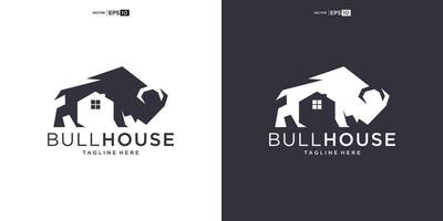 buffalo bull bison with house logo design vector icon silhouette illustration