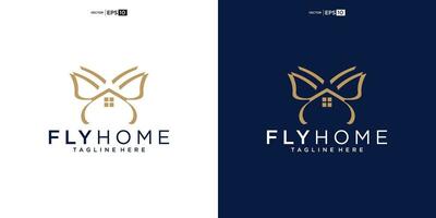 Butterfly with House for Home Real Estate Residential Mortgage Apartment Building Logo Design vector