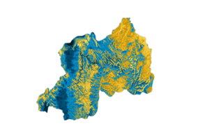 Ruanda mapa com a bandeira cores sombreado alívio mapa 3d ilustração png