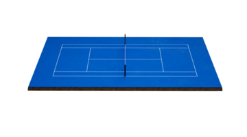 Aerial view of blue tennis court 3d illustration png