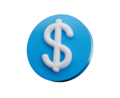 3d blanc dollar symbole sur arrondi brillant bleu icône , 3d illustration png